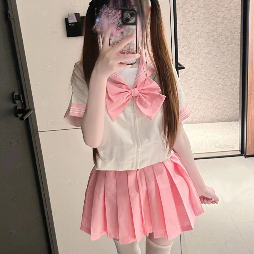 原创jk制服套装粉色蓝色三本水手服夏季软萌可爱少女学生学院风