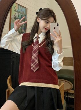 衬衫女学生v领针织韩版宽松