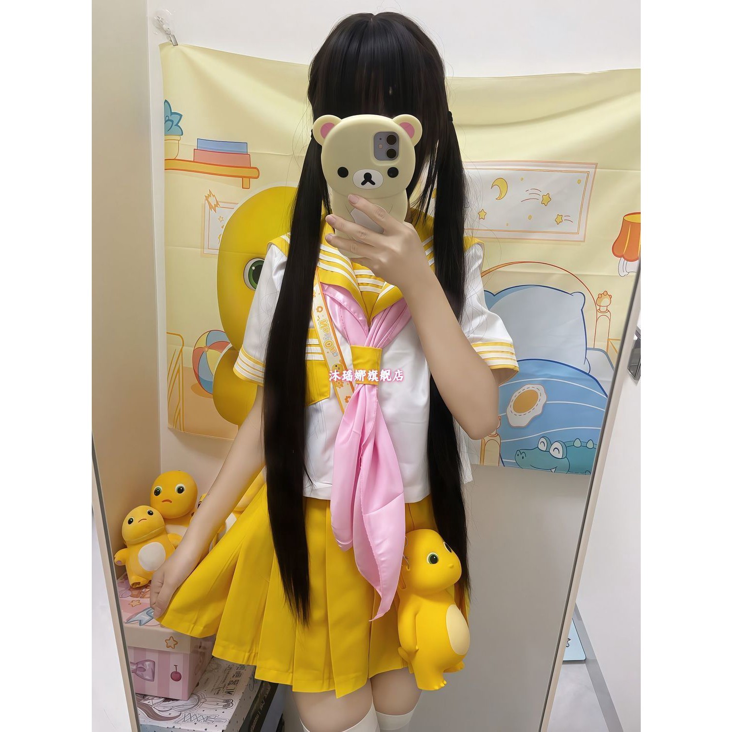 黄色三本中间服水手服短袖衬衫百搭JK短裙多巴胺学院风JK制服套装