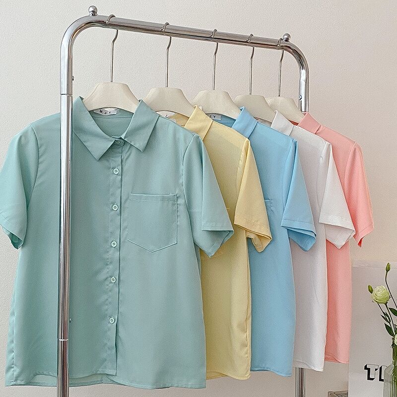 气质简约纯色短袖衬衫