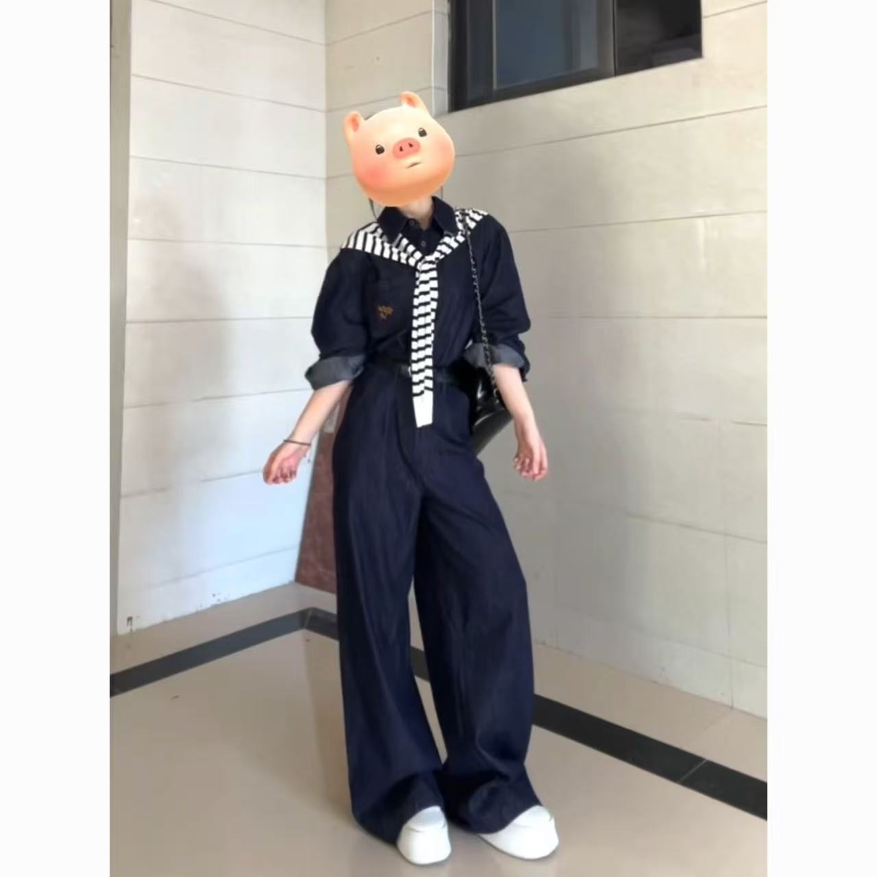 运动服套装复古宽松牛仔三件套