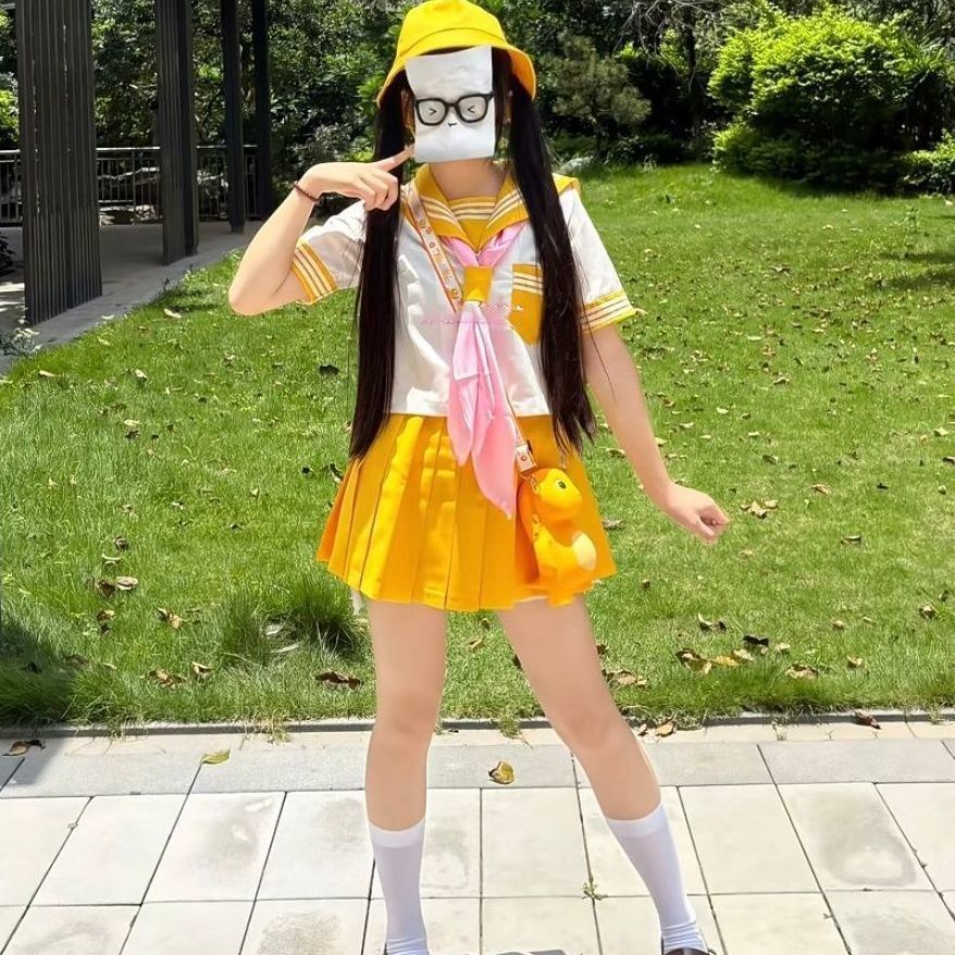 日系基础黄色三本JK制服正统原创jk水手服学院可爱软妹短袖套装