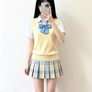 日系JK制服针织背心马甲套头毛衣女夏季百搭学院风格裙百褶裙套装