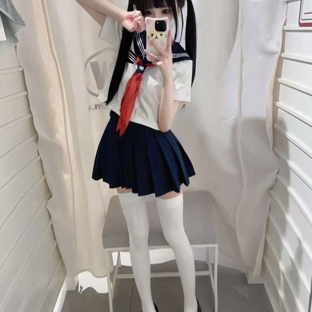 学院海军领JK上衣显瘦原创长袖短袖制服小众设计感绀色JK短裙套装