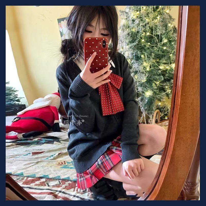 jk制服学院风针织开衫小辣椒格裙