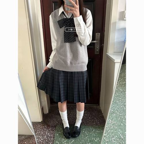 制服马甲长袖衬衫学院海苔JK格裙