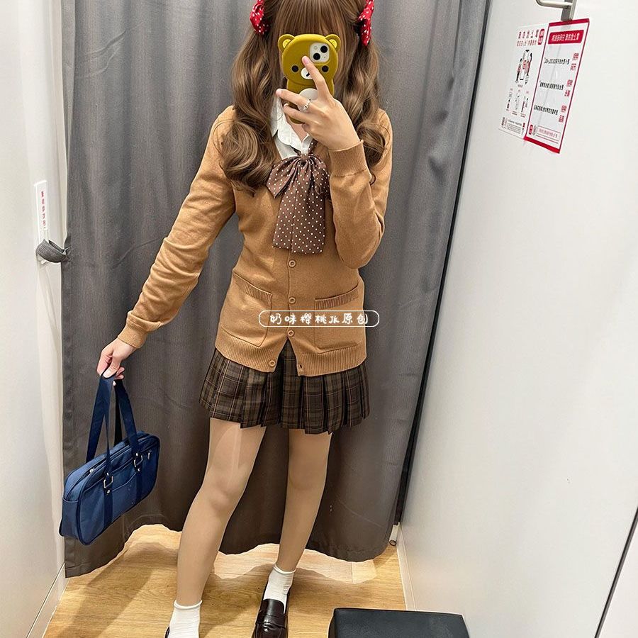 焦糖可颂JK制服格裙日系原创学院风长袖开衫针织衫毛衣套装秋冬季