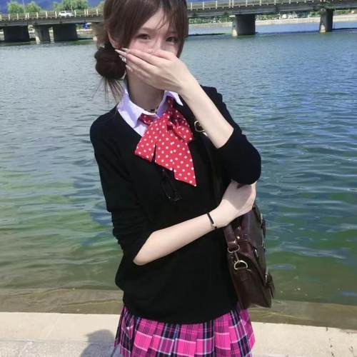 V领套头长袖针织衫上衣格裙