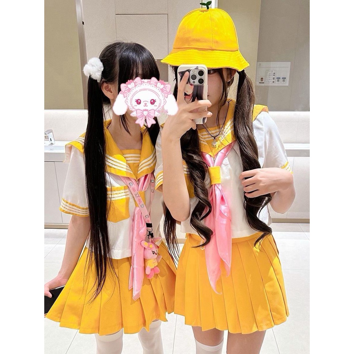 日系JK制服原创黄三本短袖中间水手服软妹黄色少女套装学院风短裙