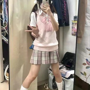 日系学院jk制服JK无袖校供背心套装针织衫学生百褶裙基础马甲女