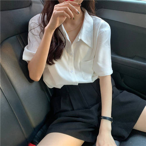 日系百搭风复古港味法式白色衬衣