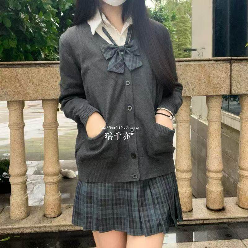 秋冬款jk制服日系纯色针织衫通勤叠穿开衫毛衣正品ins风百搭外套