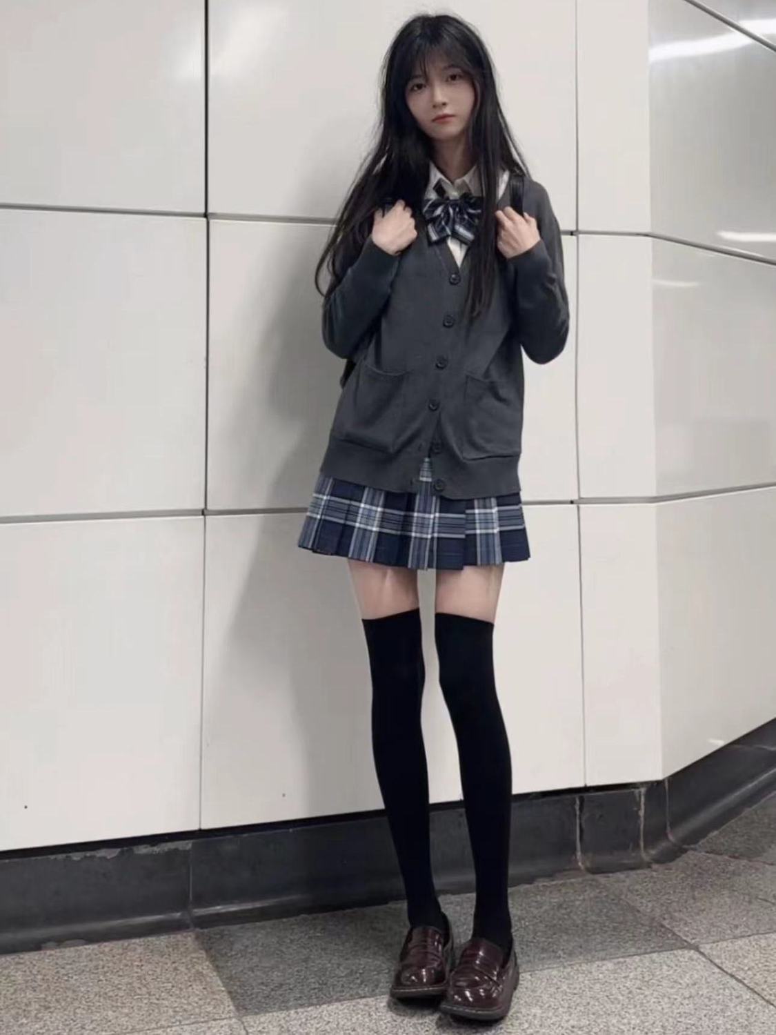 秋季学院风深灰色jk制服毛衣外套