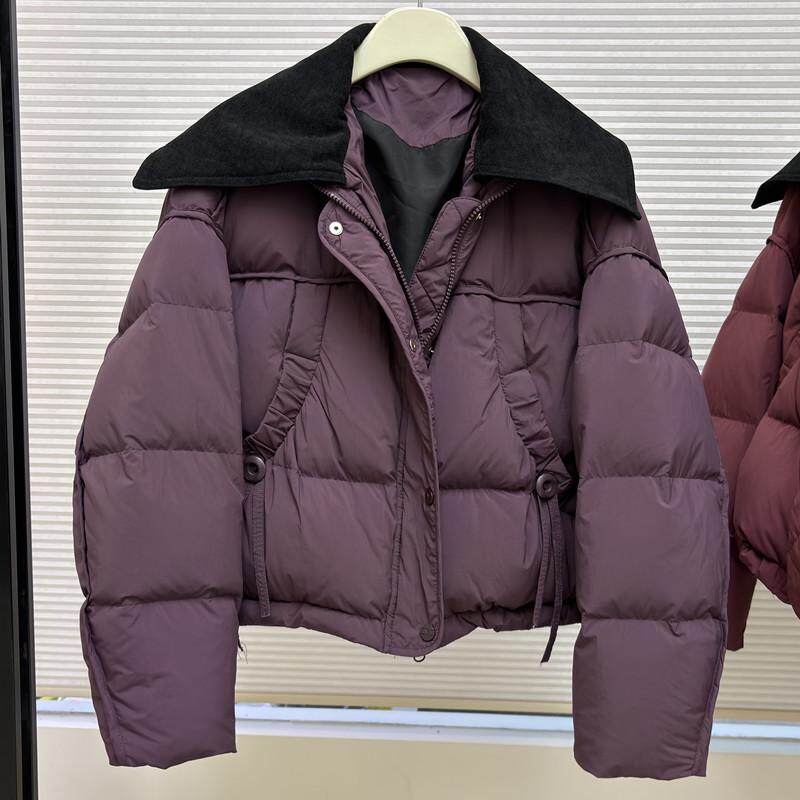 韩版翻领拼接短款羽绒服