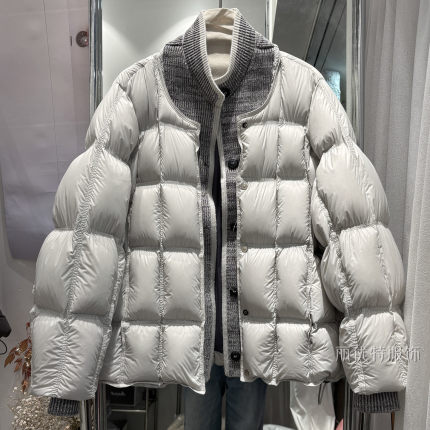 针织拼接假两件羽绒服女时尚洋气2025冬新款高端欧货白鸭绒厚外套
