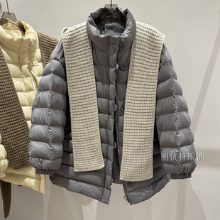 宽松大版羽绒服女中长款排骨立领冬季新款针织围巾洋气显瘦厚外套