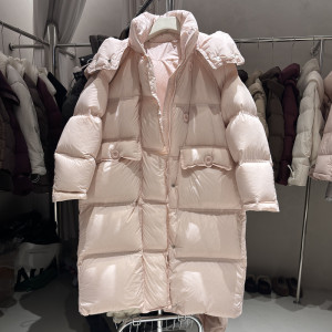 长款连帽白鹅绒羽绒服女加厚长款