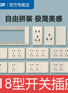 西蒙118型开关插座52S香槟色大面板9六孔二插九孔十二孔墙壁多孔