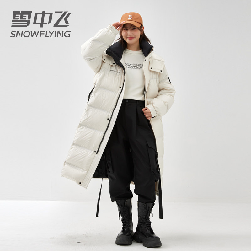 雪中飞羽绒服女中长款2024冬季新款反季过膝加厚被子服连帽外套潮