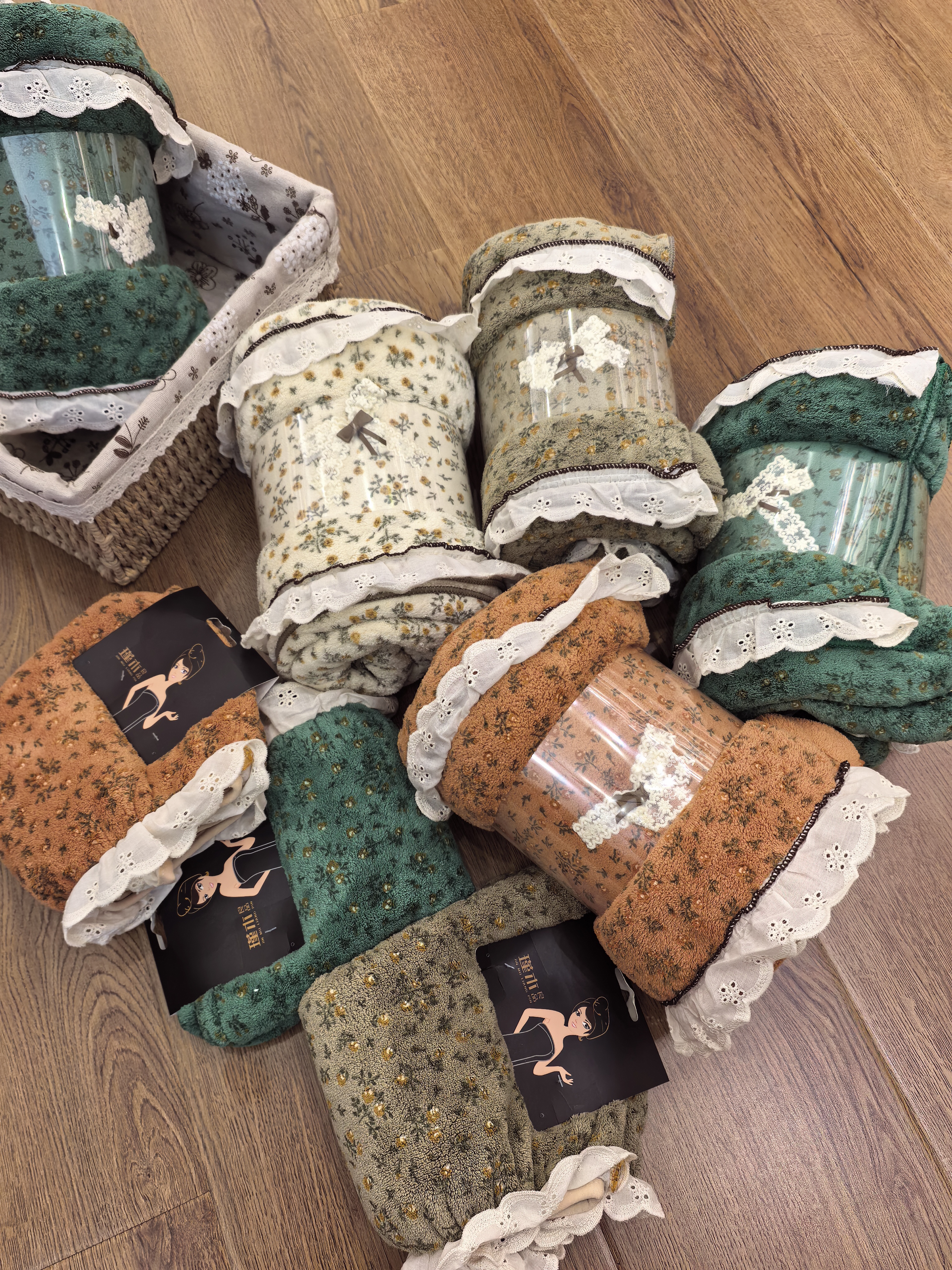 瑾木良品新款田园碎花毛巾浴巾干发帽珊瑚绒超强吸水柔软成人