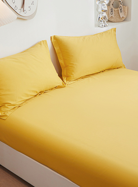 黄色纯棉床单单件100棉全棉纯色床笠宿舍单人床垫保护套双人床罩