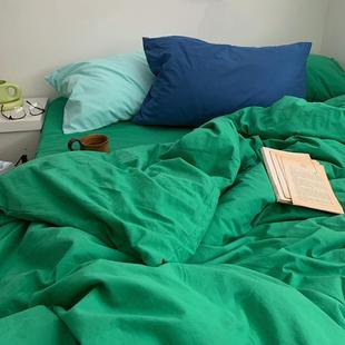 绿色森林 INS博主风床上四件套全棉纯色被套床单简约纯棉床笠床品