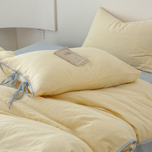 多巴胺色床上四件套纯棉双层纱被套床单韩式 绑绳床品全棉床笠款