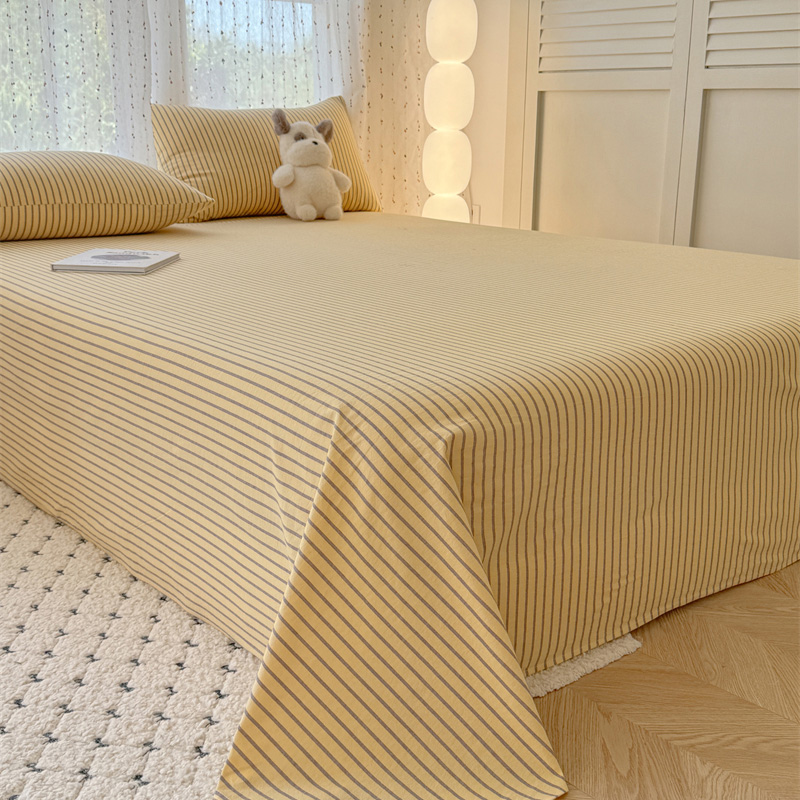 简约条纹床单单件纯棉被单色织水洗全棉床笠三件套床套床罩保护套