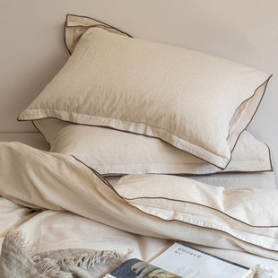 侘寂风亚麻床上四件套10%麻90%纯棉被套床单民宿风全棉麻床笠床品