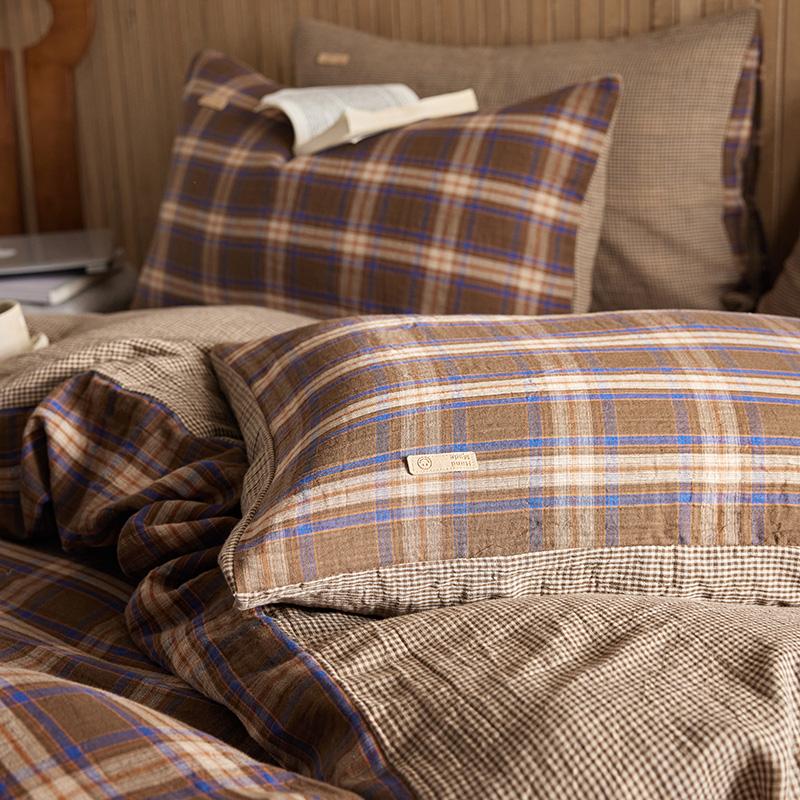 造梦家居复古格子双层纱床品套件