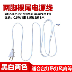两脚裸尾扁电源线 两插国标通用插头线2芯带插头两项二脚单头裸线