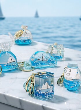 海洋帆船水晶漂浮瓶情侣钥匙扣