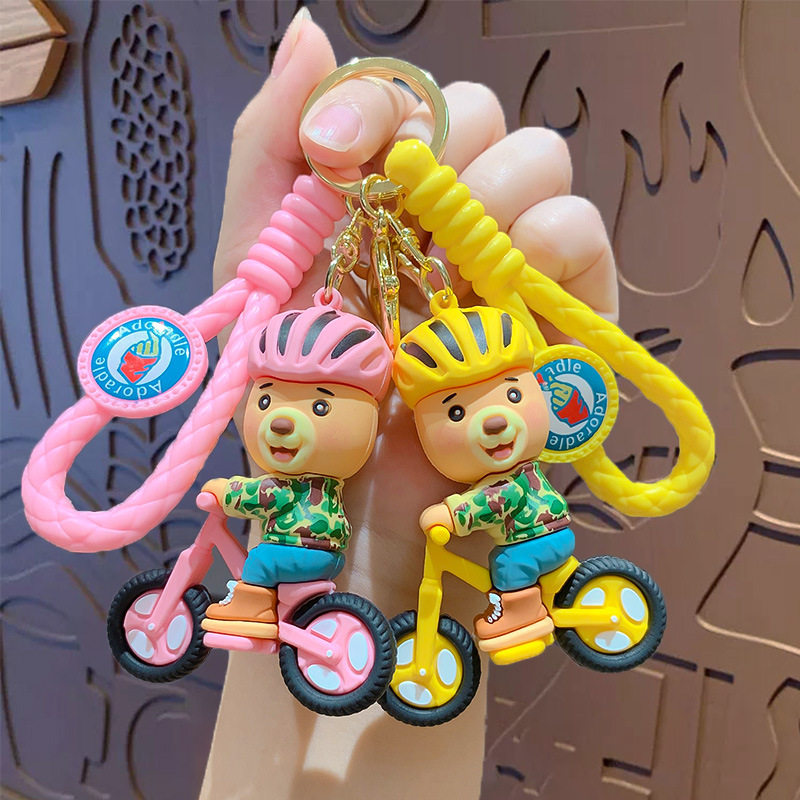 卡通自行车小熊公仔钥匙扣单车钥匙链汽车情侣包包书包挂件小礼品