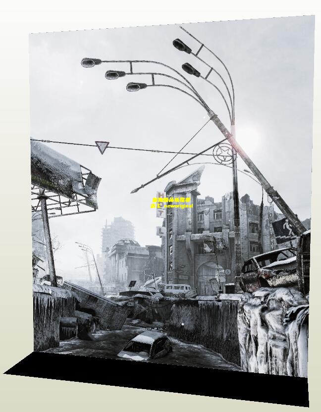 生化危机城市废墟残骸世界末日士兵人偶场景背景纸模型