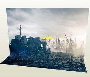 1比6寸 12 一战二战壕废墟残骸士兵人偶场景背景纸模型