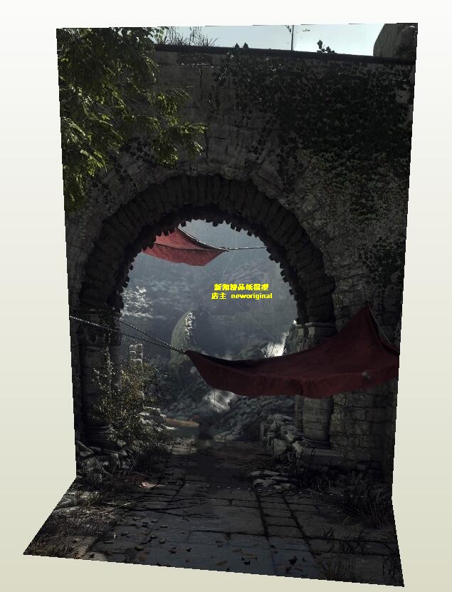 1比6分 12寸 哈利波特刺客信条城堡废墟士兵人偶场景背景纸模型