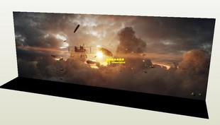 一战空战英豪天空城市废墟士兵人偶场景背景纸模型