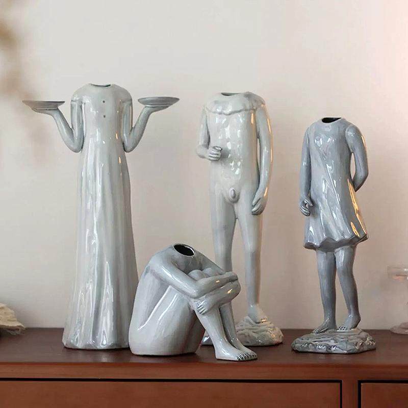 复古欧式法式高级艺术感古典风人像人物人体雕塑陶瓷花器装饰摆件