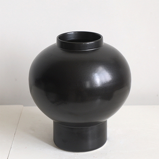 现代简约日式中式意境黑色釉陶罐花器民宿酒店桌面大号装饰品摆件