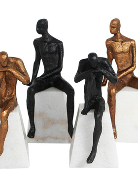 轻奢风书架铸铁金属抽象人物雕塑