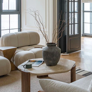 高级感复古诧寂风美式乡村粗陶罐大陶瓷花器客厅桌面水培花瓶摆件