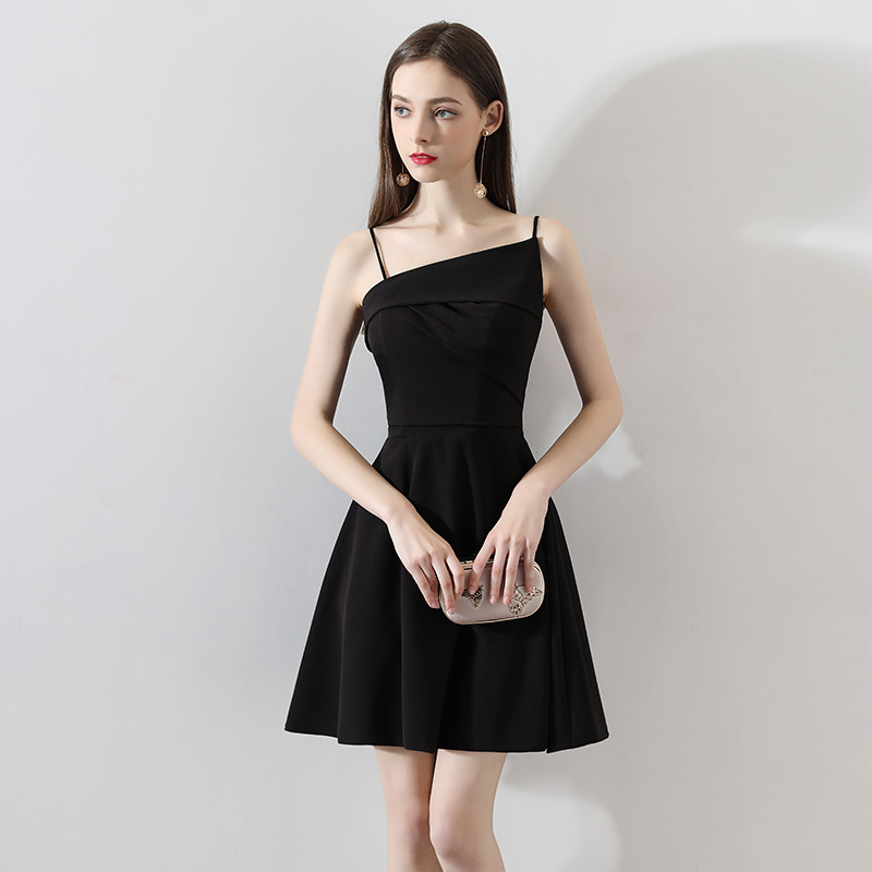 黑色性感敬酒服短款新娘显瘦修身礼服女士连衣裙