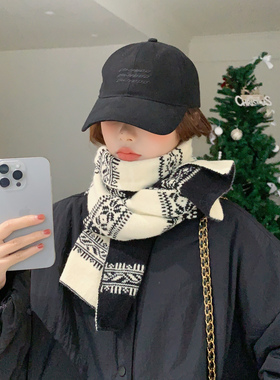 圣诞围巾女款2025新款冬加厚学生生日礼物复古双面可戴高级感LXF