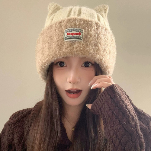 可爱猫耳朵帽子女款2026新款秋冬