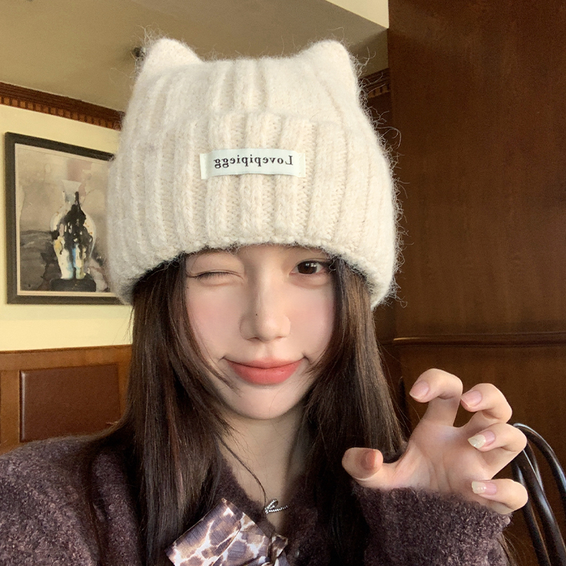 可爱猫耳朵帽子女款2025新款冬季