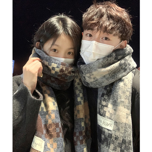 秋冬日系韩系氛围感护颈保暖 男女学生2025新款 围巾情侣款 一对冬季