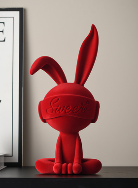 红色喜庆兔子摆件玄关桌面装饰品