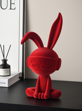 红色喜庆兔子摆件玄关桌面装饰品