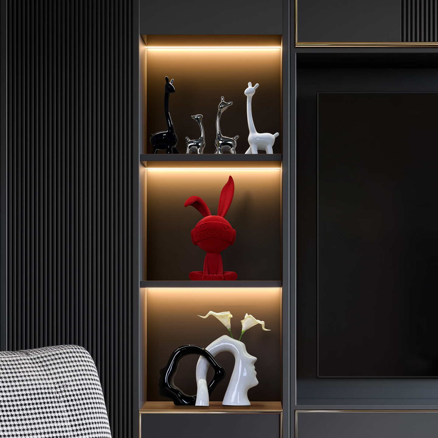 现代家居装饰品新房客厅电视柜背景兔子摆件套装花瓶搬家乔迁摆设,家居饰品,装饰摆件,淘宝优惠券,粉丝福利购,淘宝优惠卷