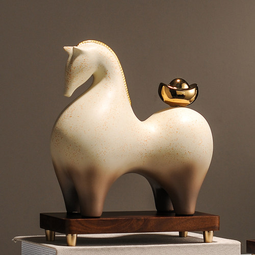 古法烧制陶瓷马踏财而来客厅点睛